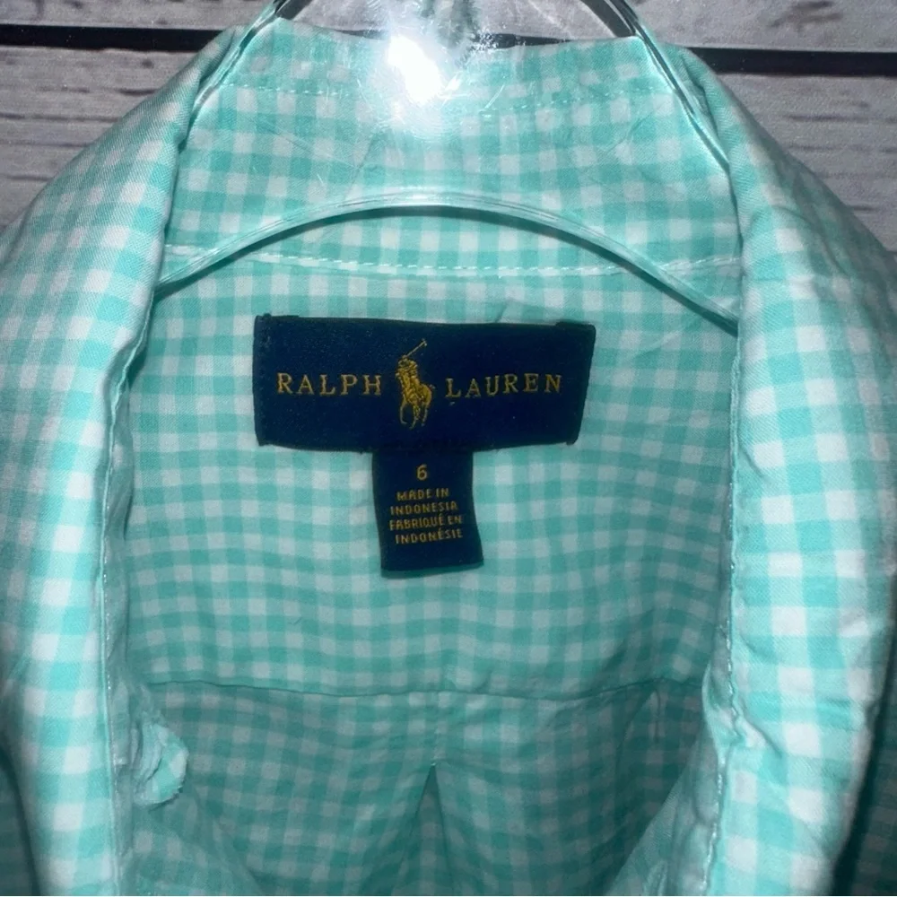 Ralph Lauren Mint Green Gingham Shirt Size 6